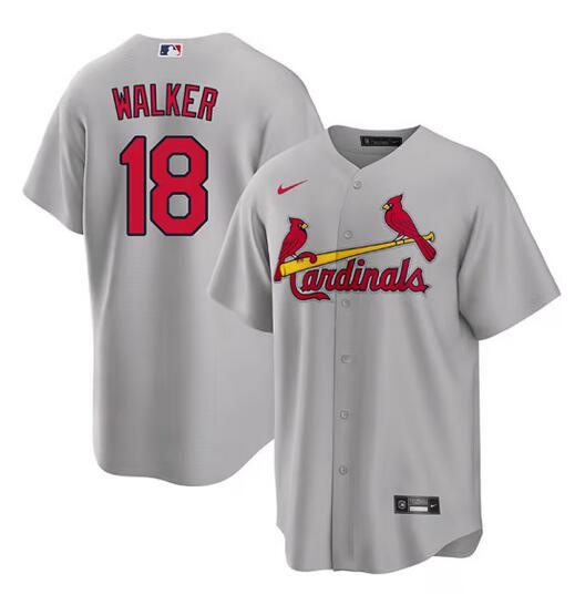 Men's St. Louis Cardinals #18 Jordan Walker Grey Cool Base Stitched Baseball Jersey Men's St. Louis Cardinals #18 Jordan Walker Grey Cool Base Stitched Baseball Jersey